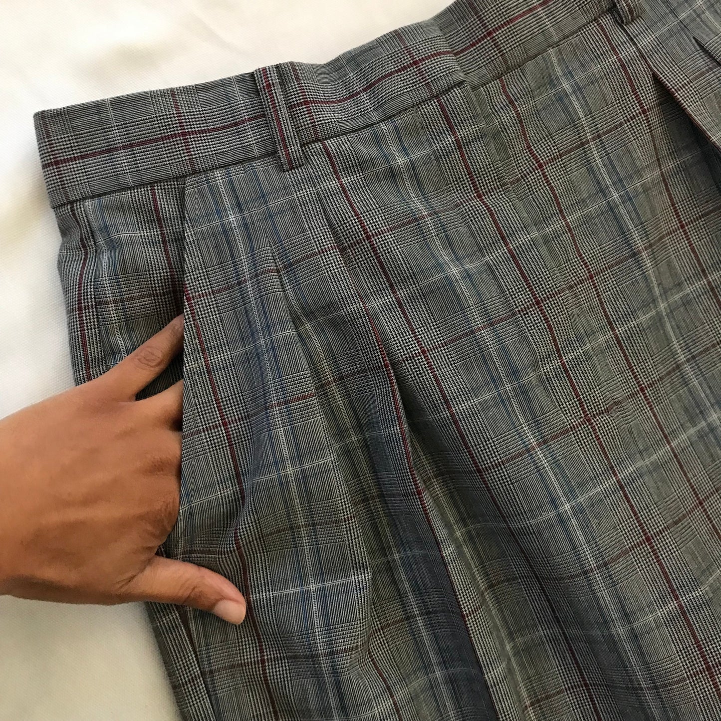 Tory Burch Gray Plaid Pleated Wool Trousers