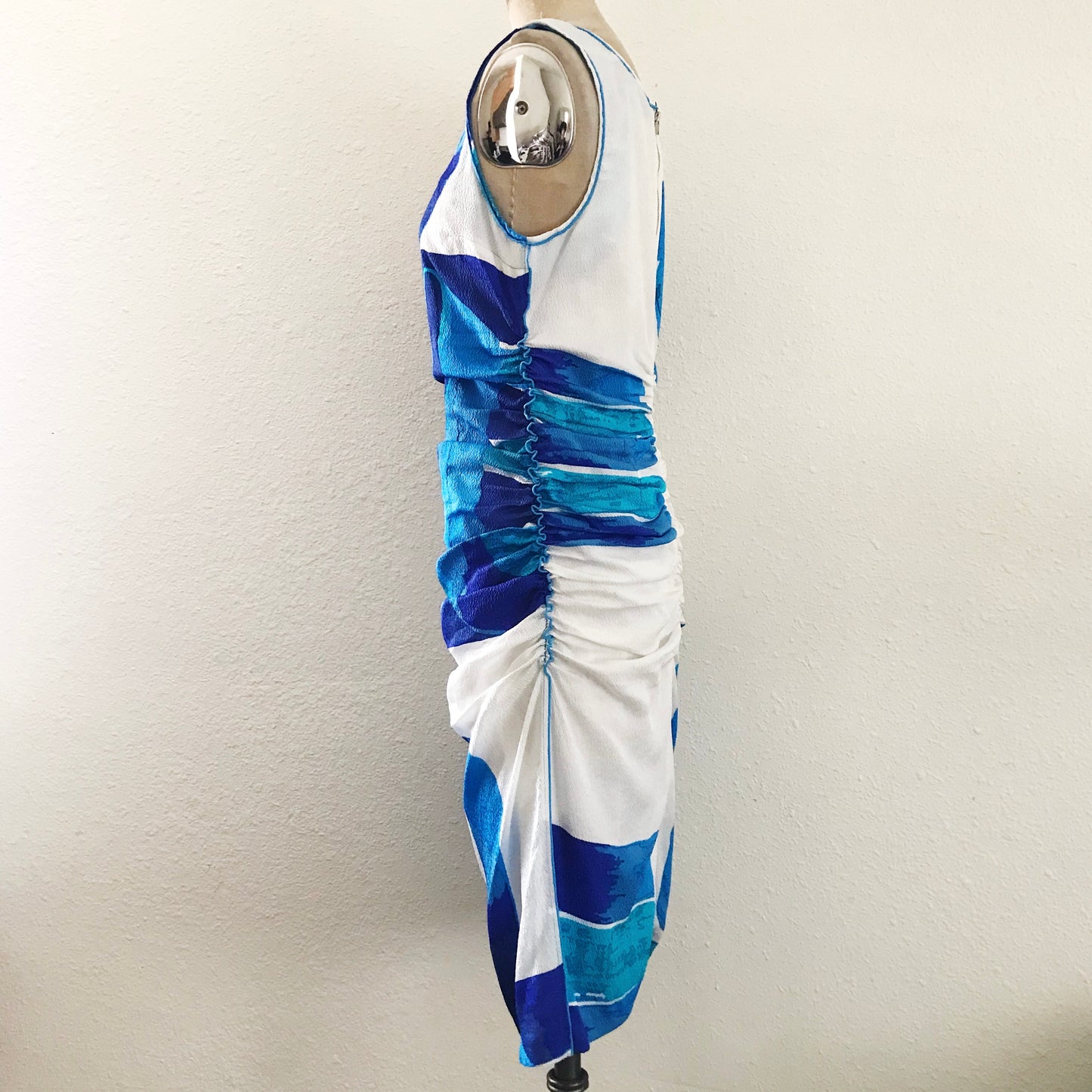 Tracy Reese Blue Silk Watercolor Sleeveless Bodycon Dress