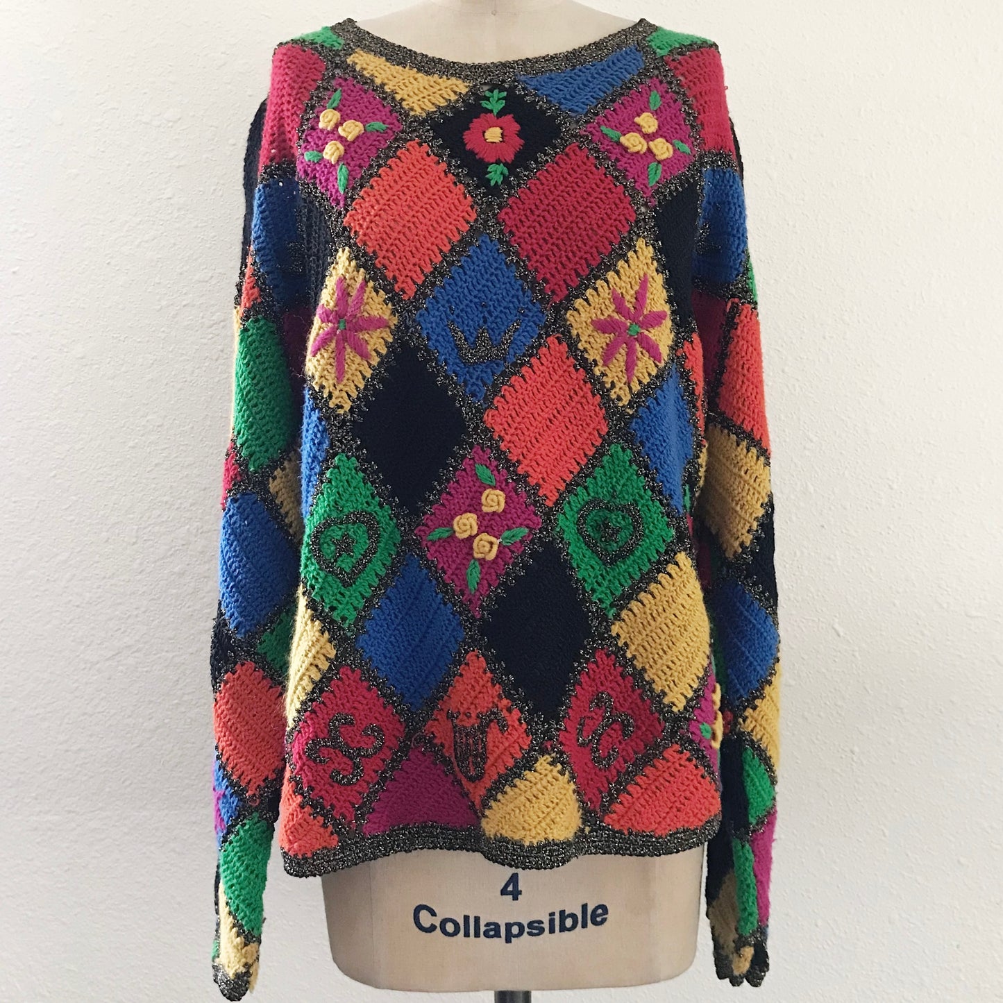 Jennifer Reed Vintage Hand Knit Colorful Cotton Crochet Sweater