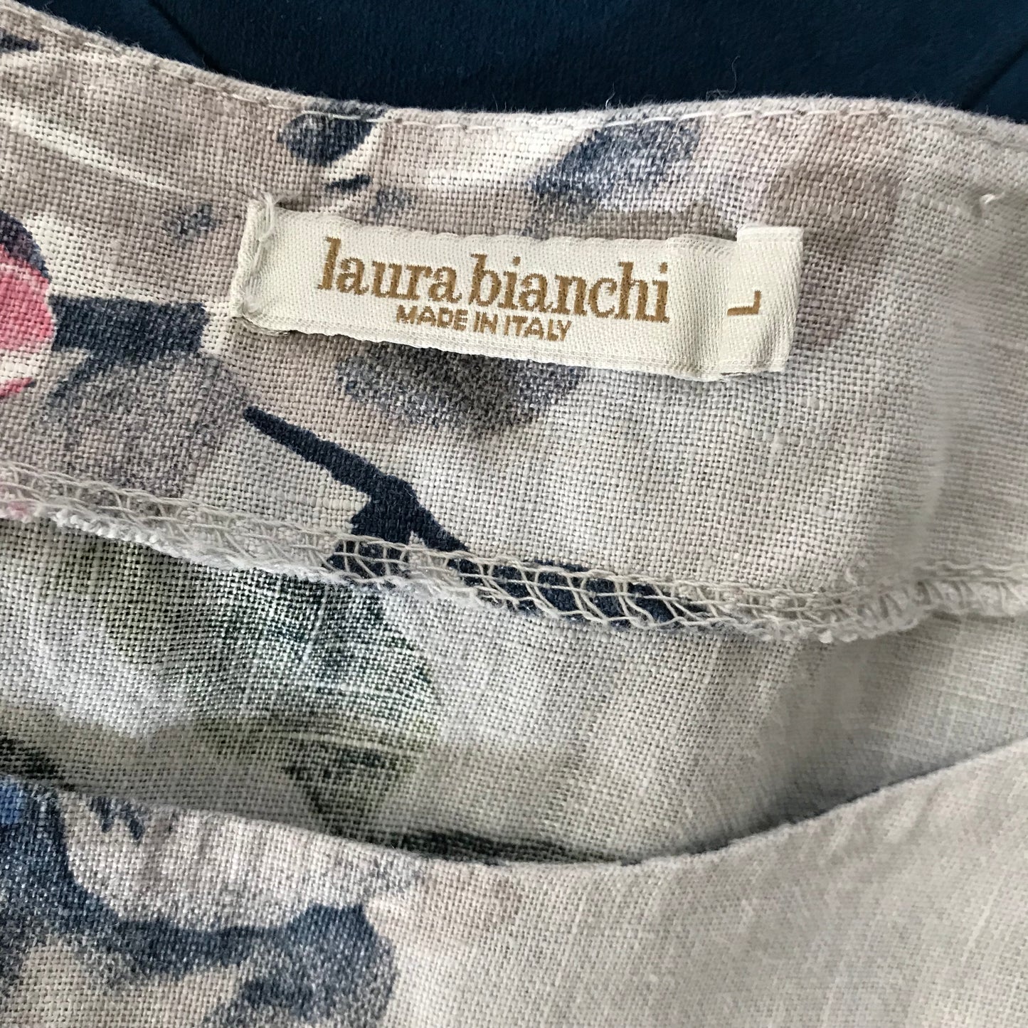 Laura Bianchi Gray + Pink Floral Linen Top