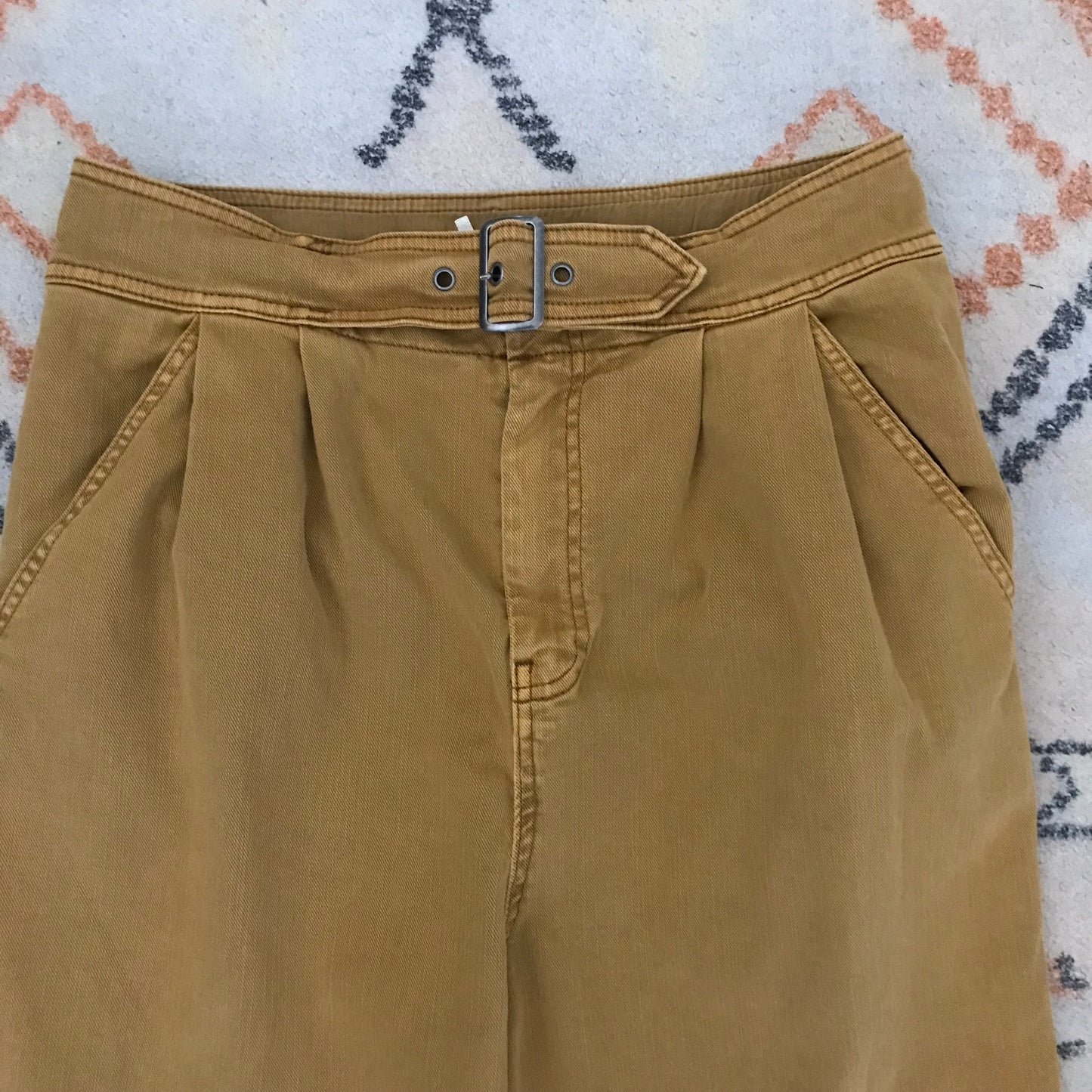 Free People Yellow Pleated Cotton Pants