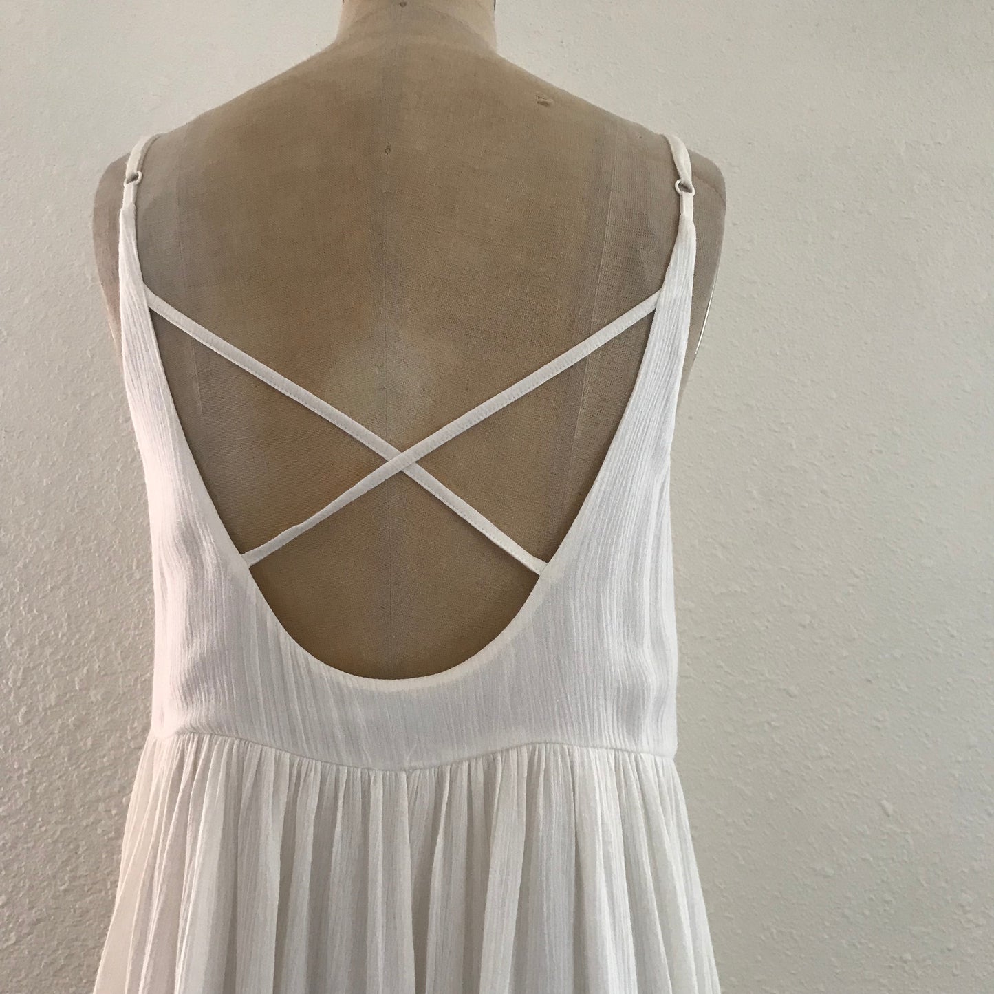 Urban Outfitters Off White Sleeveless Crinkled Midi Dress