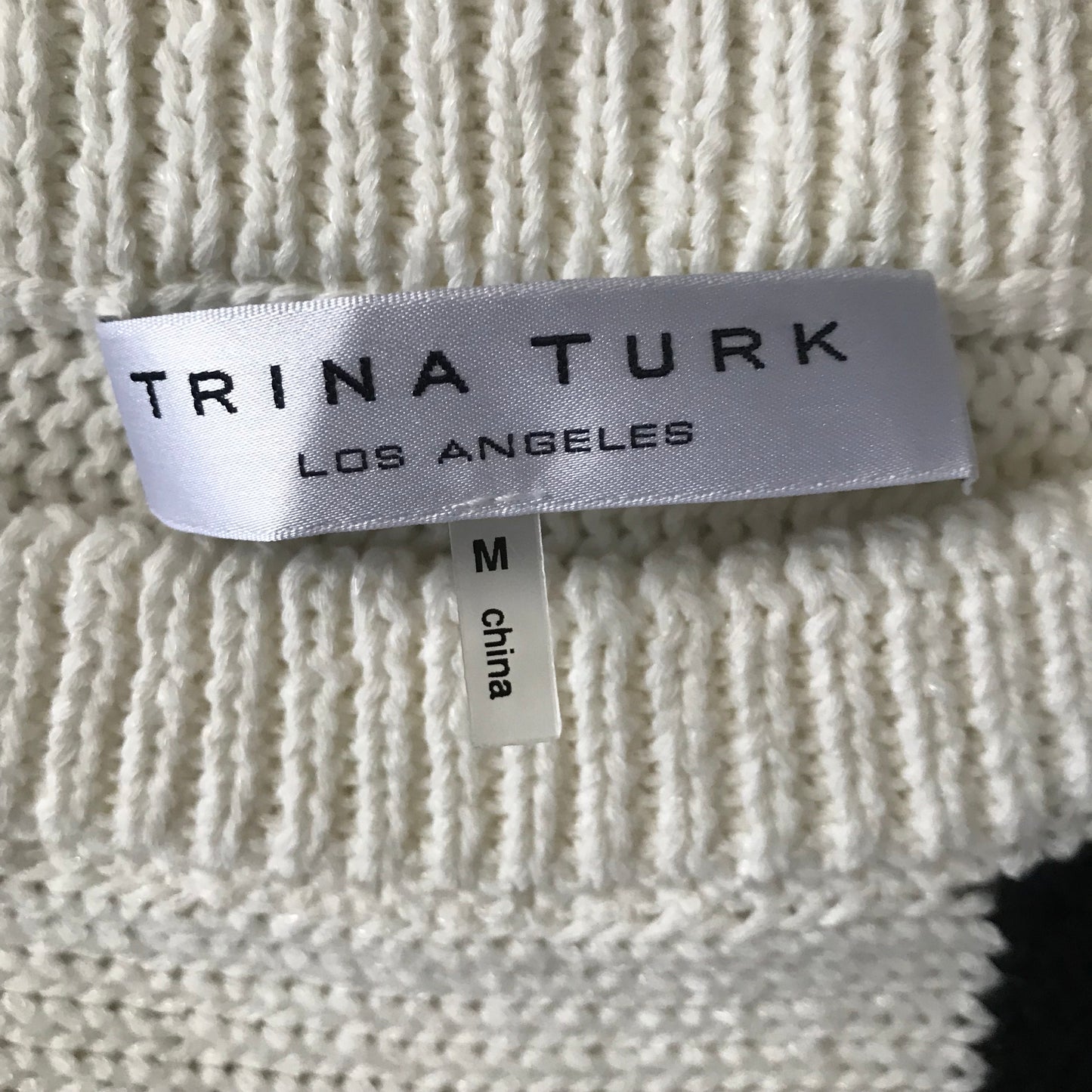 Trina Turk Cream Striped Boxy Cotton Knit Sweater