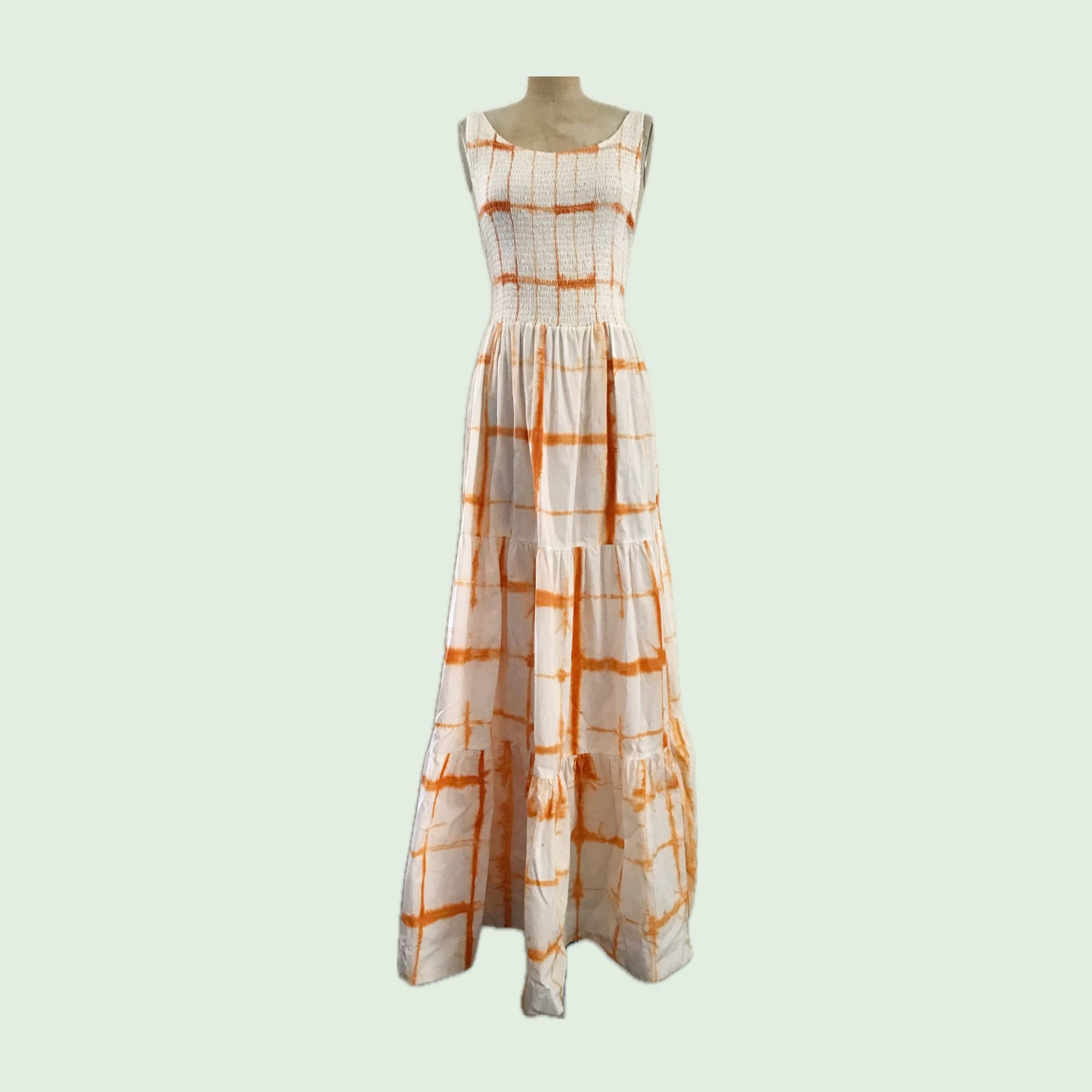 SWF White + Orange Sleeveless Cotton Maxi Dress
