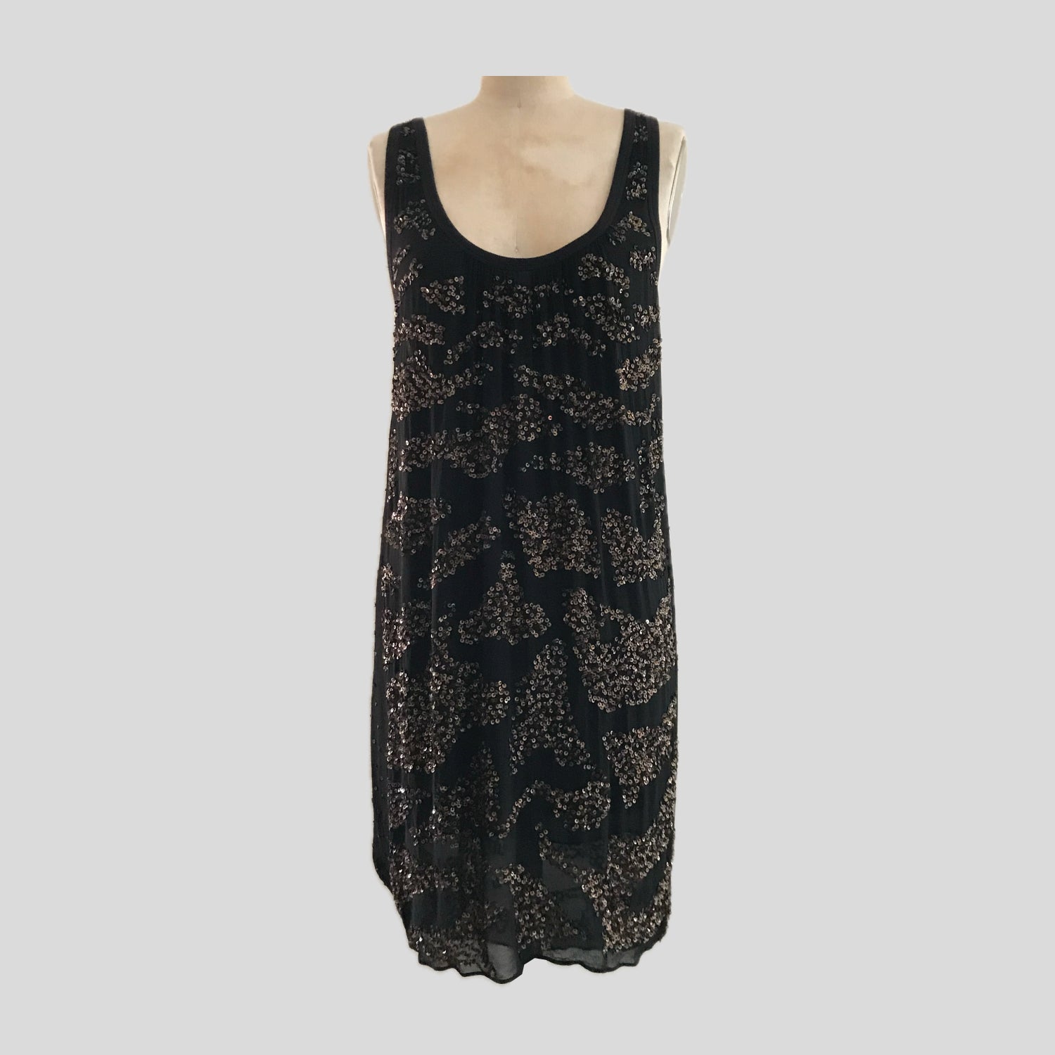 all-saints-black-gold-sequin-silk-mini-tank-dress