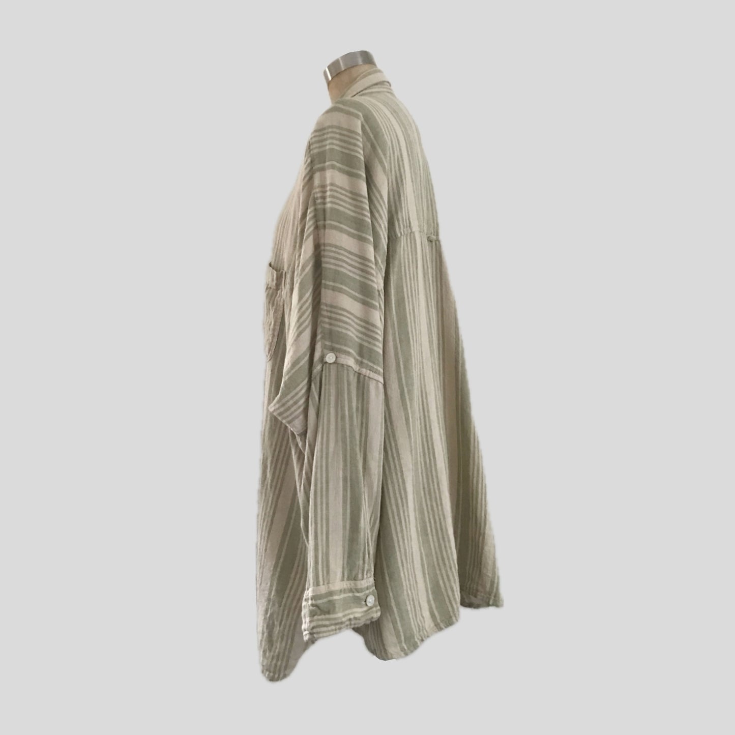 american-eagle-tan-green-striped-linen-casual-shirt-top