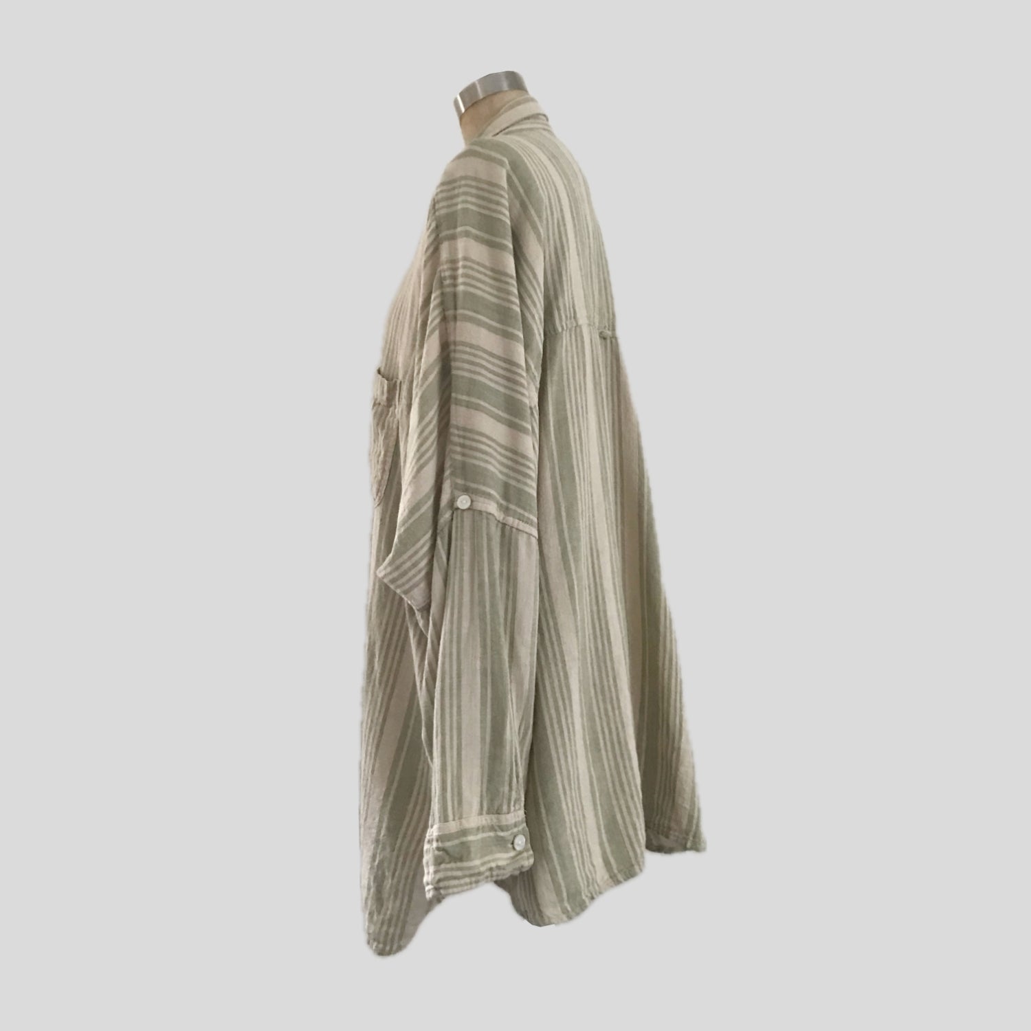 american-eagle-tan-green-striped-linen-casual-shirt-top
