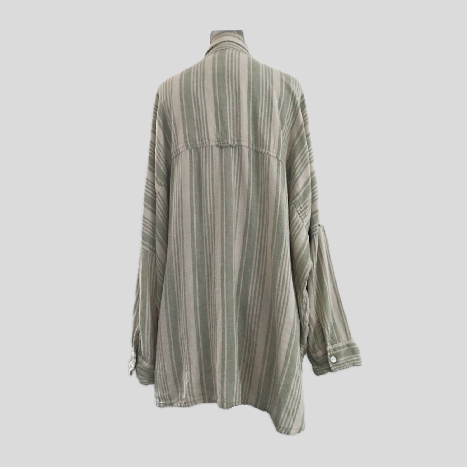 american-eagle-tan-green-striped-linen-casual-shirt-top