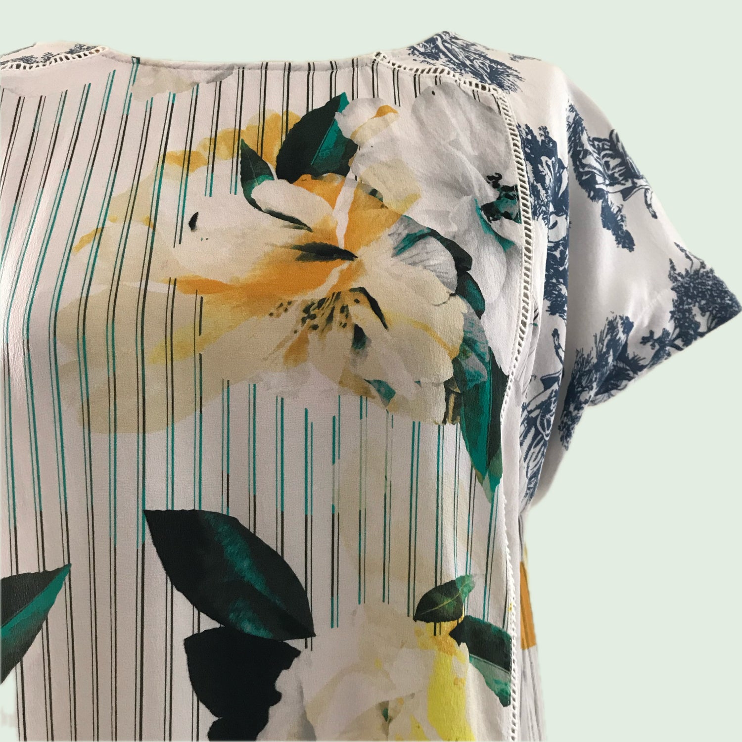 Anthropologie Floral + Striped Silk Blouse