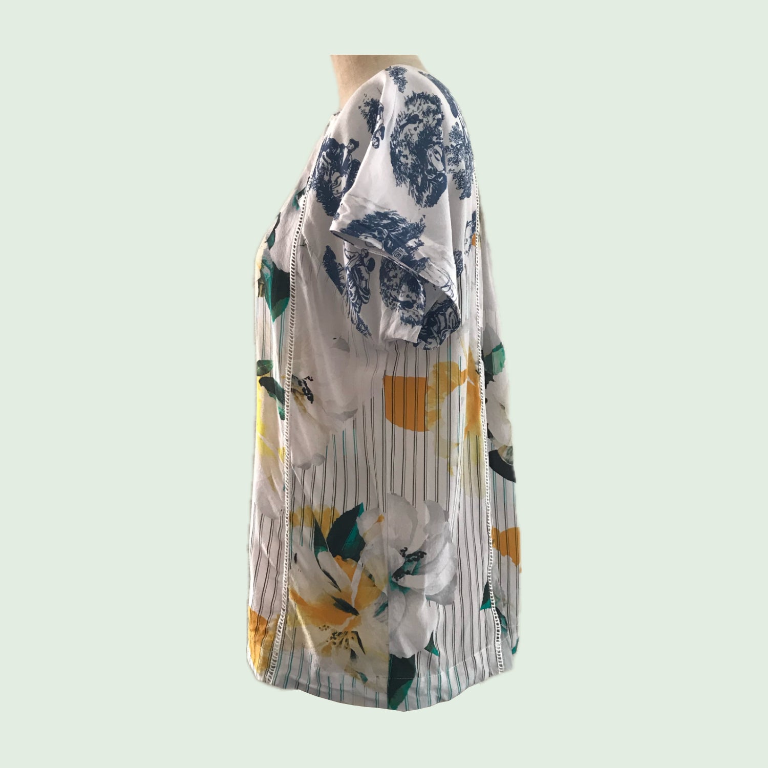 Anthropologie Floral + Striped Silk Blouse