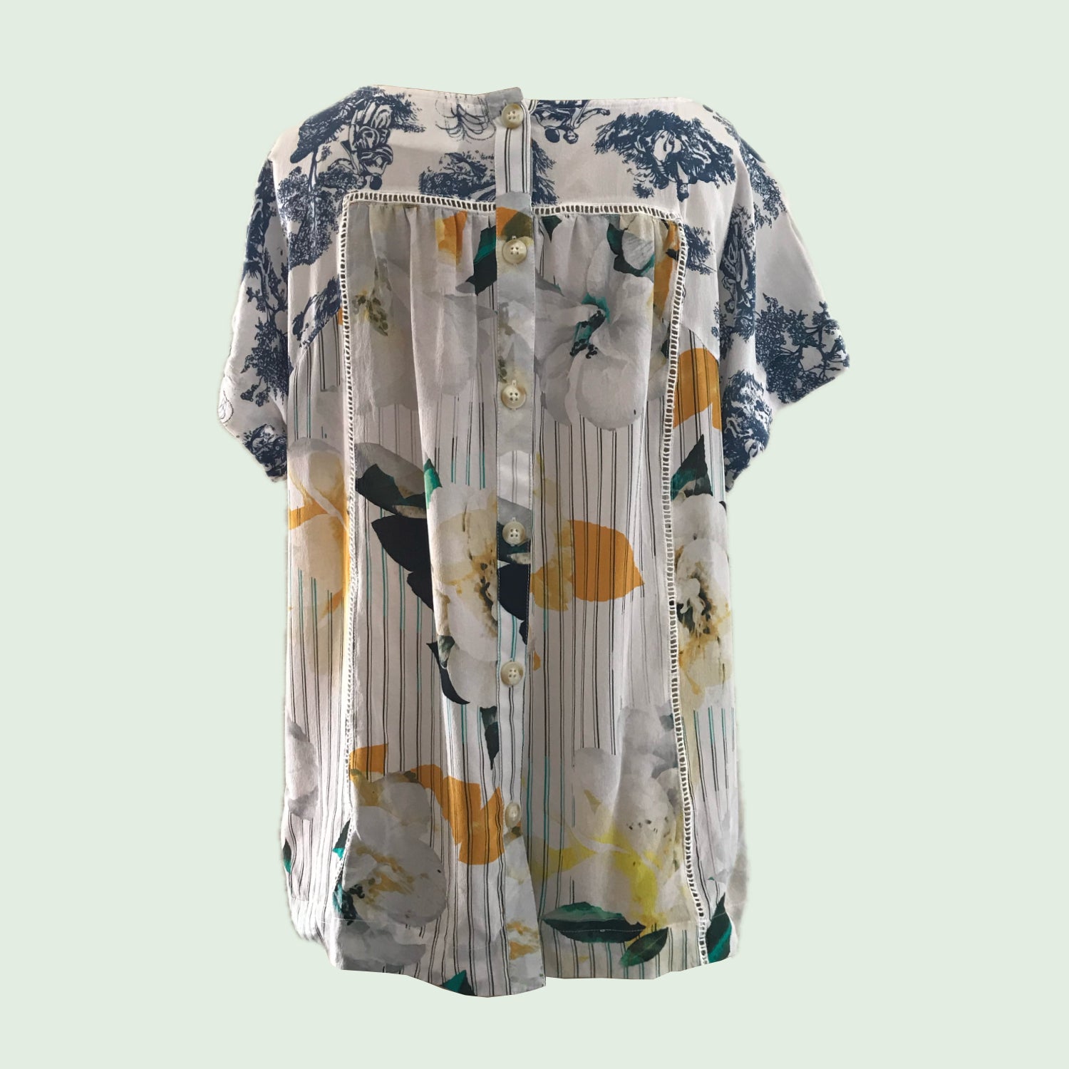 Anthropologie Floral + Striped Silk Blouse