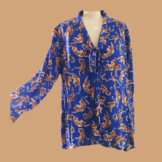 Anthropologie Conversations Blue 17 of 52 Animal Print Blouse