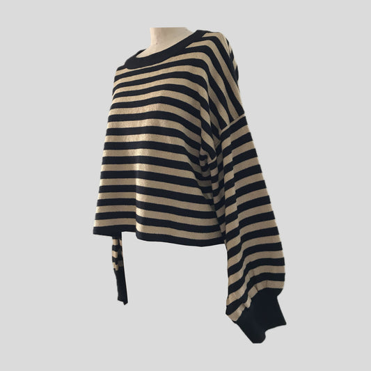Beach Riot Black + Gold Striped Cropped Sweater