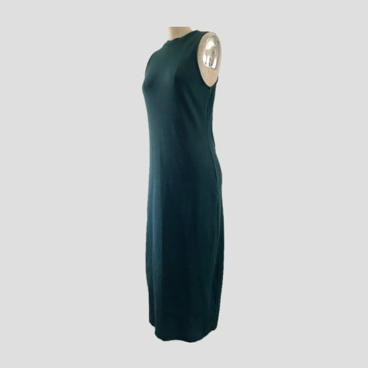 Boden Hunter Green Ribbed Knit Cotton Midi Dress