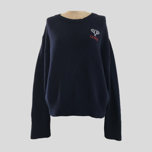 Navy Blue 100% Cotton Knit Pickleball Sweater