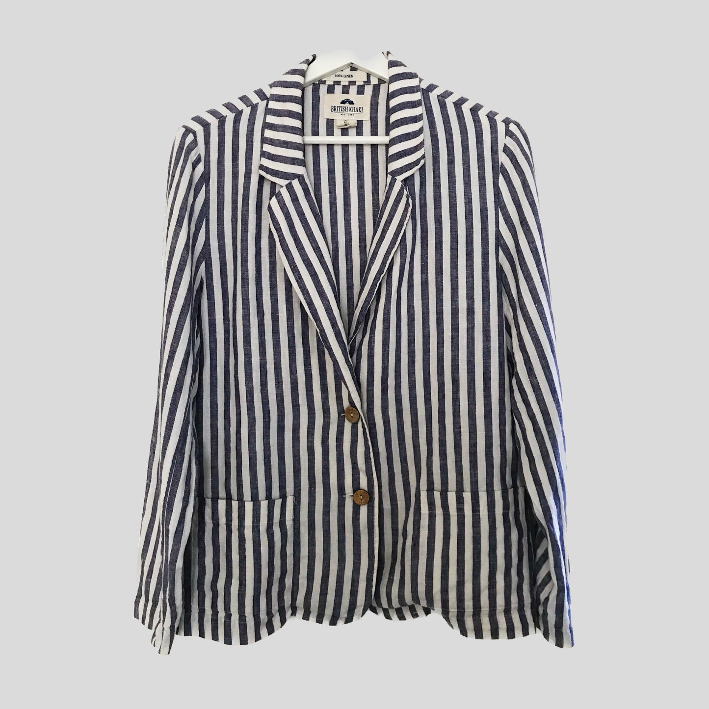 British Khaki  Ivory Blue Striped Linen Blazer