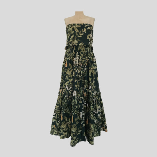 Cara Cara Green Floral Strapless Midi Dress