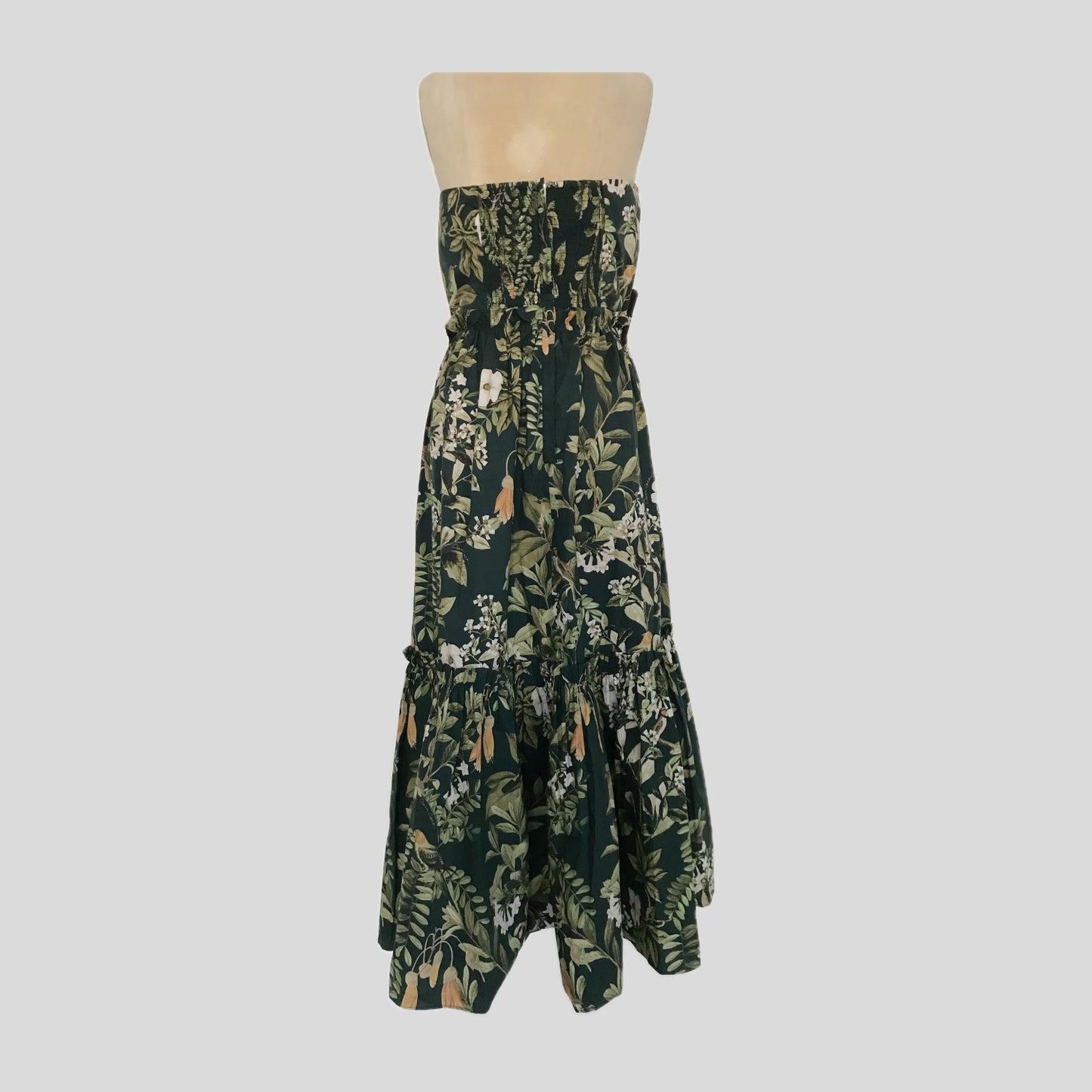 Cara Cara Green Floral Strapless Midi Dress