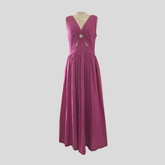 Cleobella Magenta Pink Sleeveless Cotton Retro A Line Summer Midi Dress