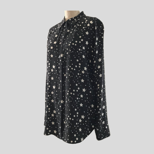 Equipment Kate Moss Silk Matte Black Star Printed Blouse