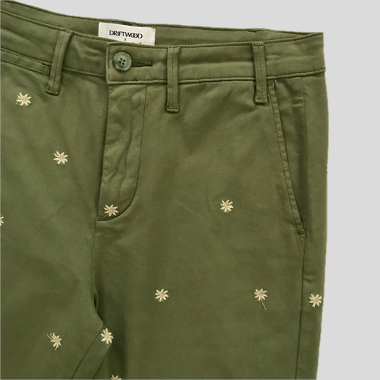 Free People x Driftwood Green Cotton Embroidered Pants