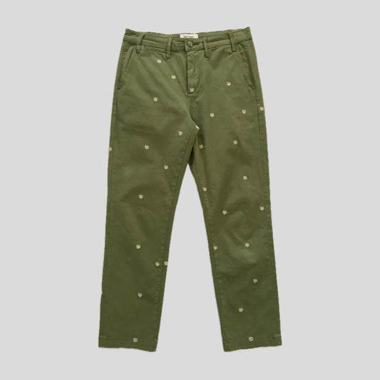 Free People x Driftwood Green Cotton Embroidered Pants