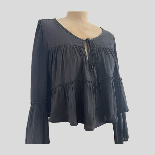 Free-People-Gray-Long-Bell-Sleeve-Cropped-Boho-Top-Blouse