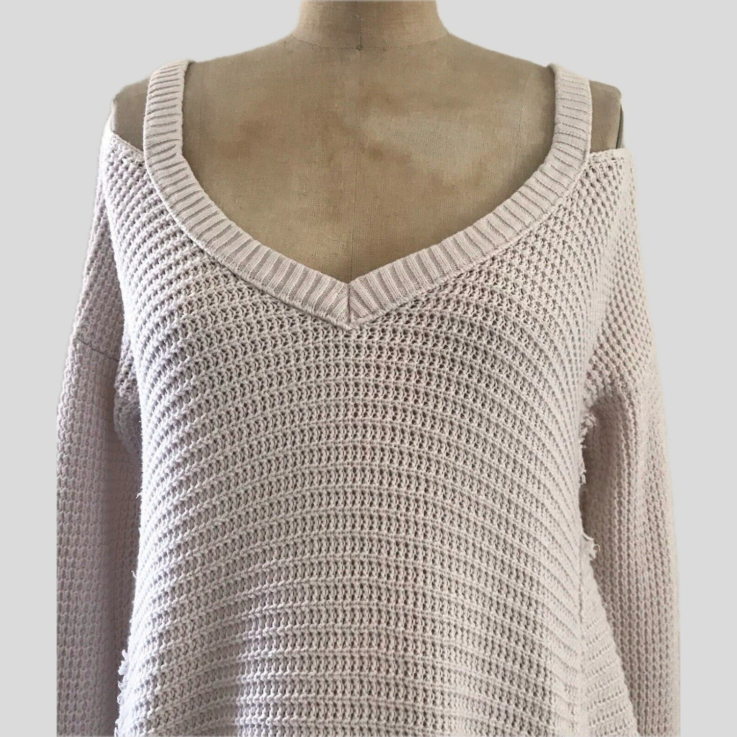 Free People Ivory Waffle Knit Cotton V Neck Top