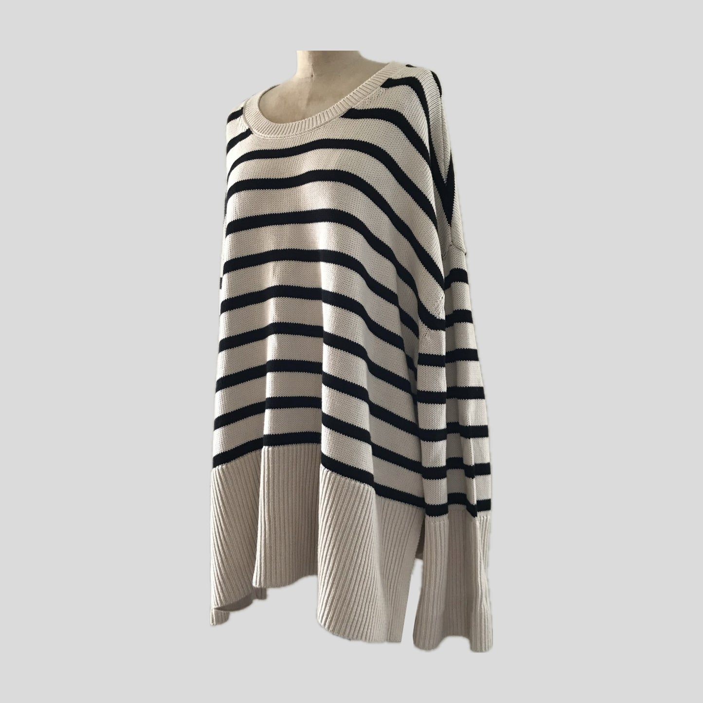 GAP Ivory Black Striped Cotton Knit Sweater