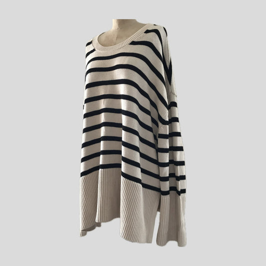 GAP Ivory Black Striped Cotton Knit Sweater
