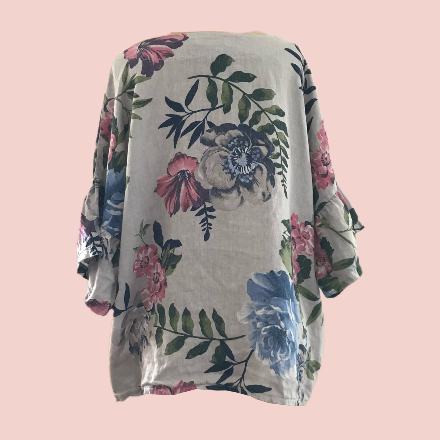 Laura Bianchi Gray + Pink Floral Linen Top