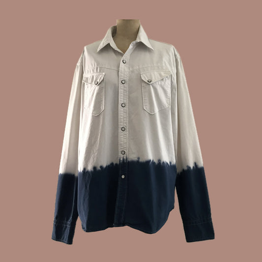 Levis White + Blue Cotton Denim Western Shirt