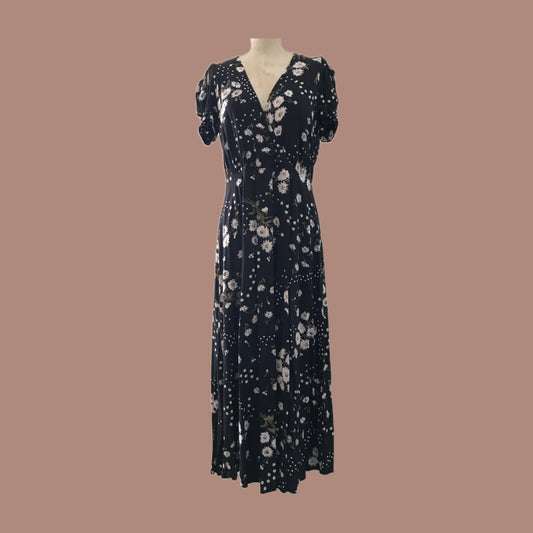 Madewell Black Floral Short Sleeve Midi Summer Dress