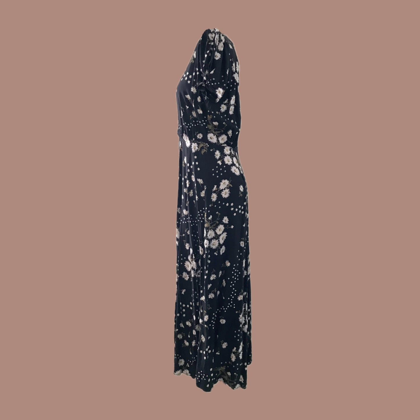 Madewell Black Floral Short Sleeve Midi Summer Dress