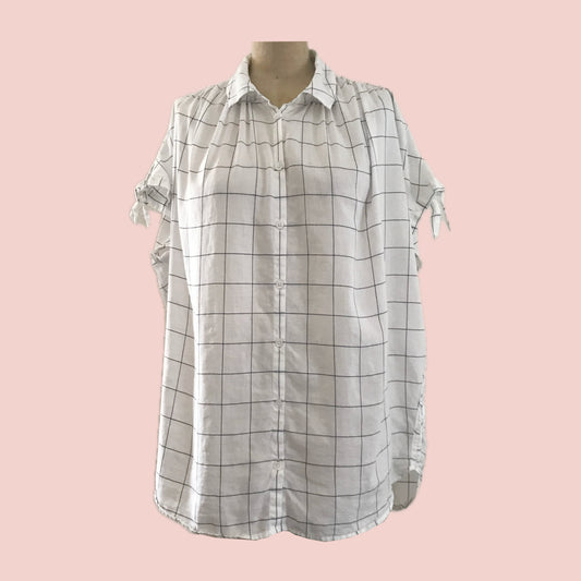 Madewell White + Blue Cotton Grid Oversized Top