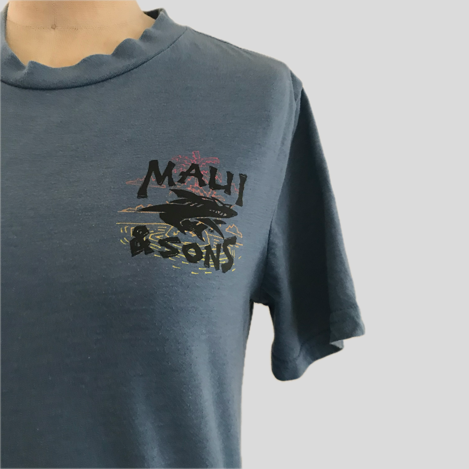 Maui & Sons Blue Short Sleeve Logo Surf Casual Cotton T Tee Shirt
