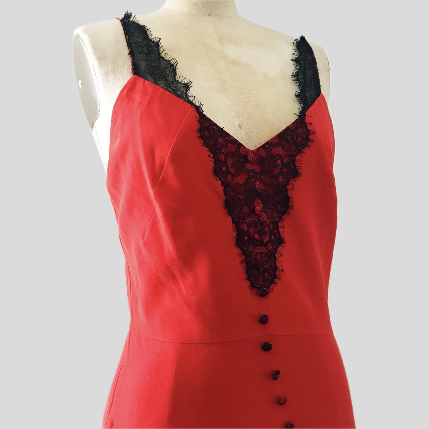 Olivier Theyskens Red Silk Lace Midi Slip Dress