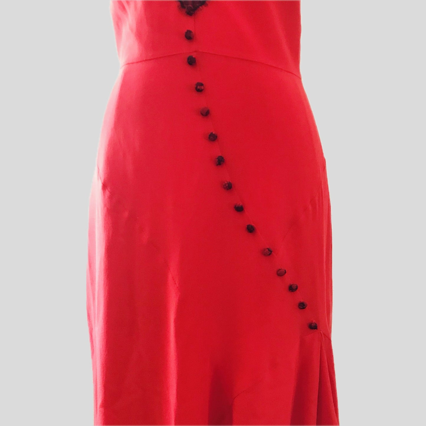Olivier Theyskens Red Silk Lace Midi Slip Dress