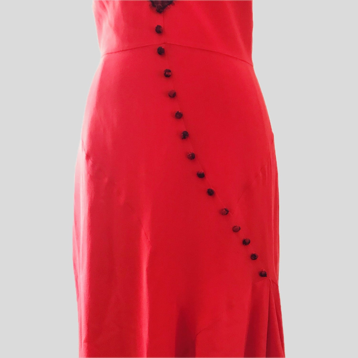 Olivier Theyskens Red Silk Lace Midi Slip Dress