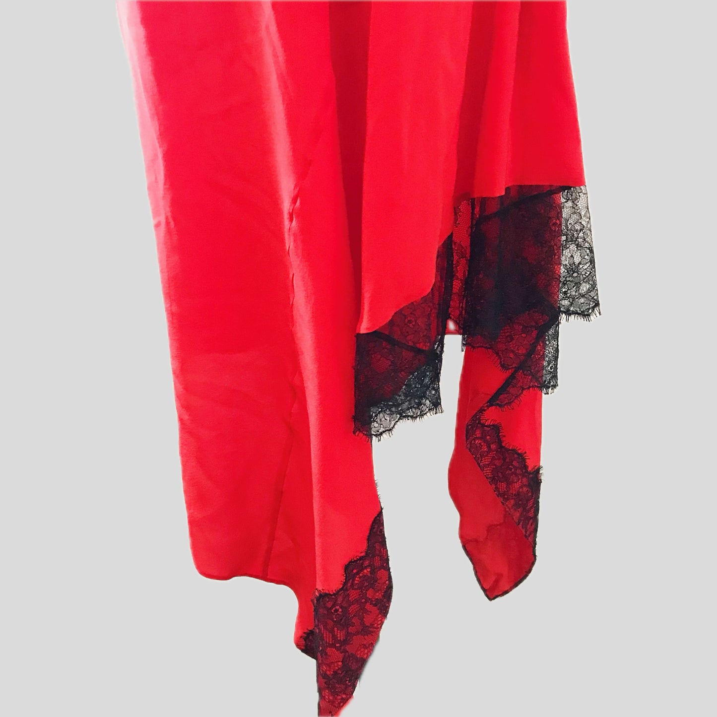 Olivier Theyskens Red Silk Lace Midi Slip Dress