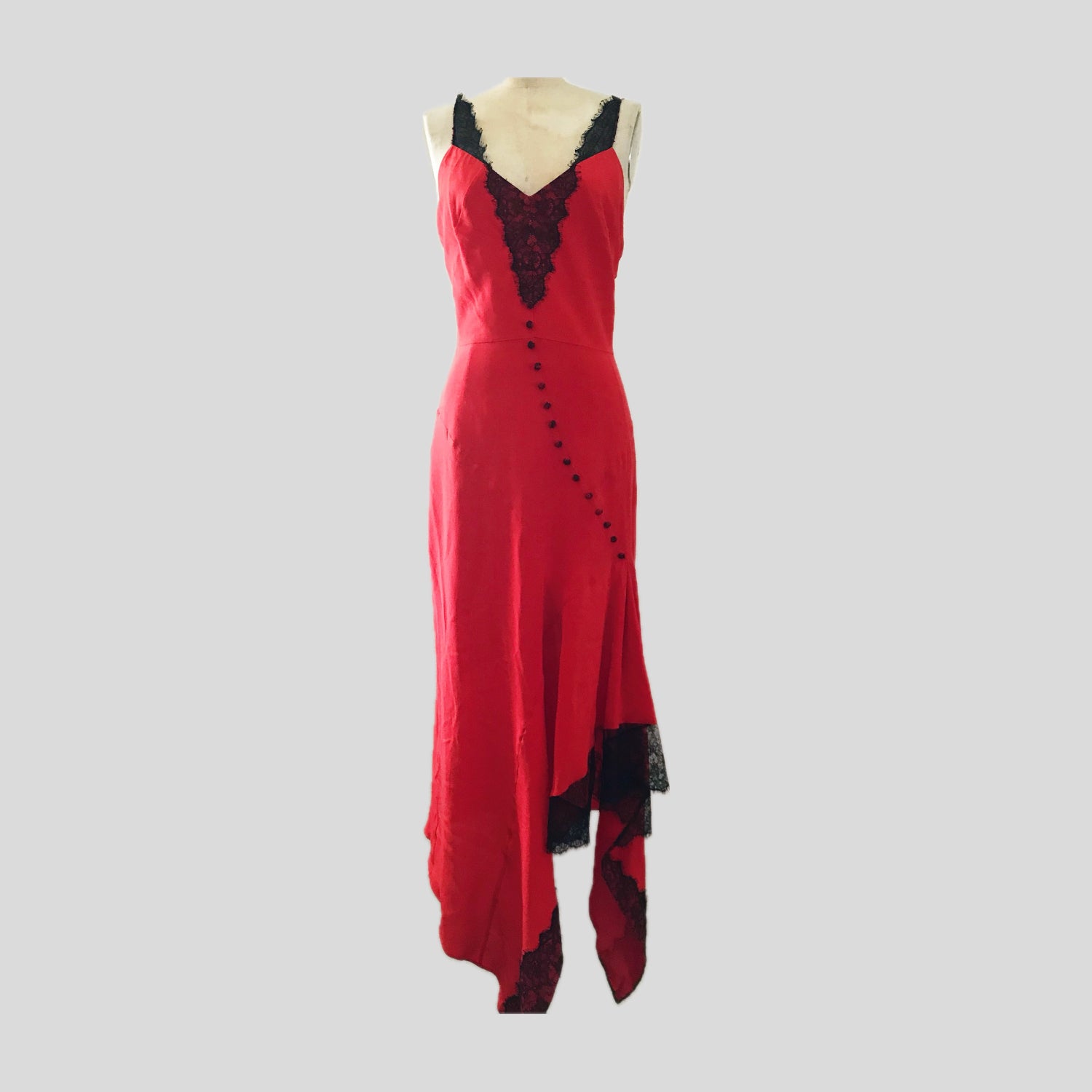 Olivier Theyskens Red Silk Lace Midi Slip Dress