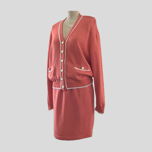 St. John Vintage 2000s Orange Knit Santana Skirt Suit