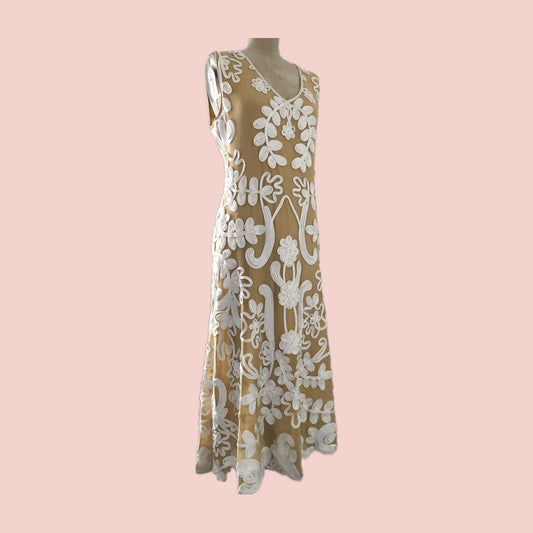 Sundance Nude + White Cameo Applique Midi Dress
