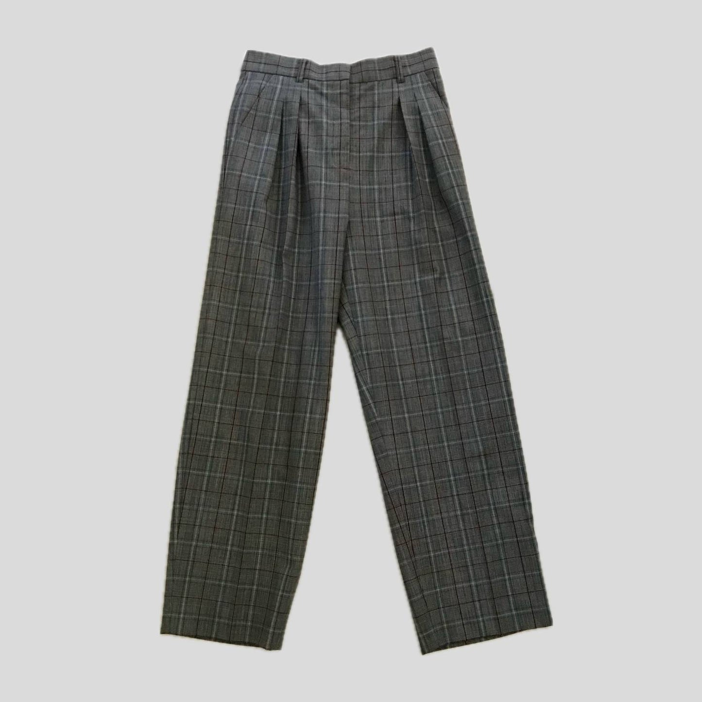 Tory Burch Gray Plaid Pleated Wool Trousers