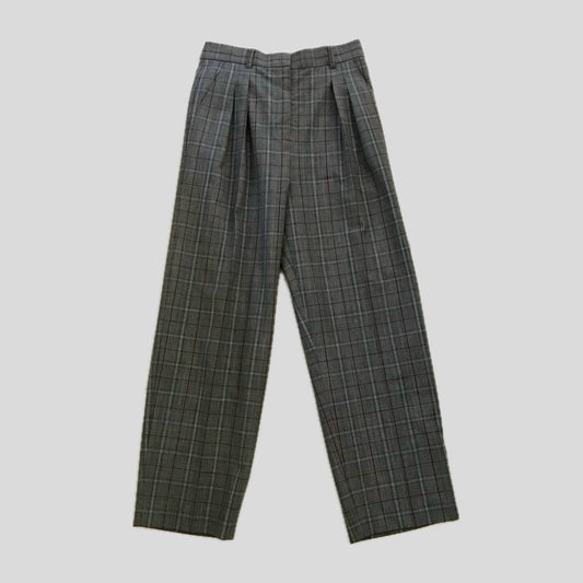 Tory Burch Gray Plaid Pleated Wool Trousers