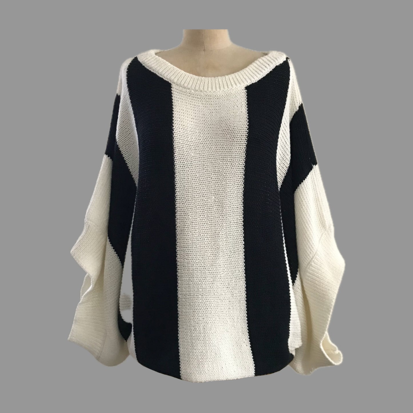 trina-turk-cream-black-striped-knit-cotton-boxy-sweater