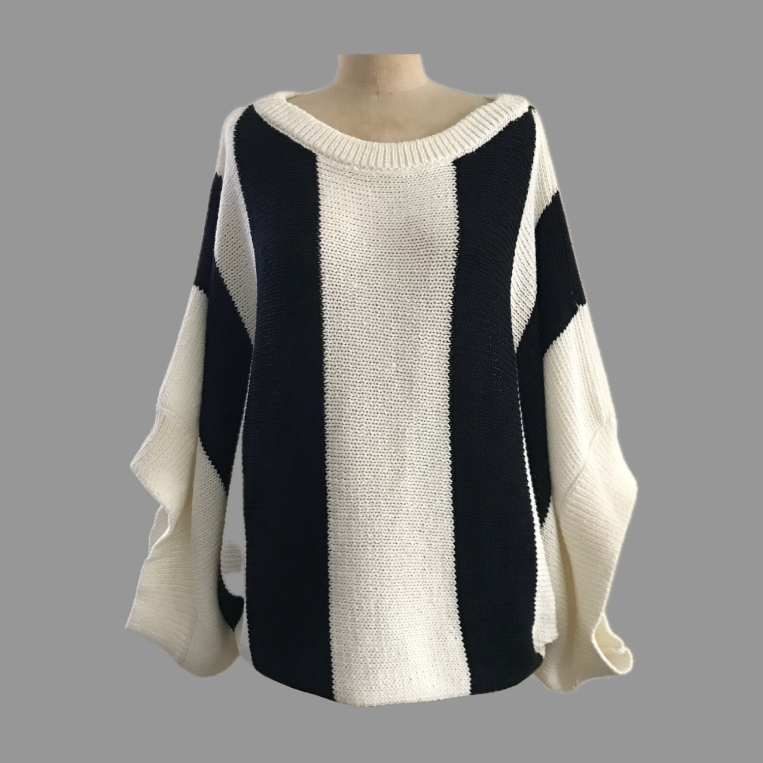 trina-turk-cream-black-striped-knit-cotton-boxy-sweater