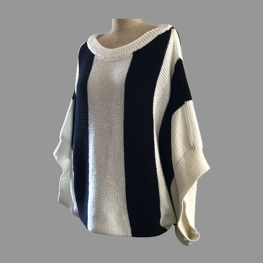 trina-turk-cream-black-striped-knit-cotton-boxy-sweater