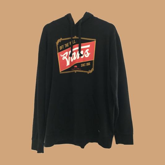 Vans Black Cotton Logo Off The Wall Pullover Sweatshirt Hoodie