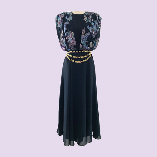 vintage-1980s-black-chiffon-midi-dress